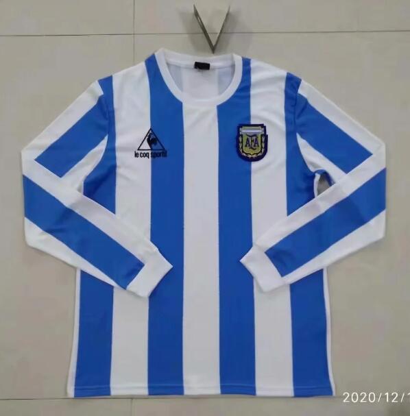 1986 Argentina Retro Long Sleeve Home Kit Soccer Jersey